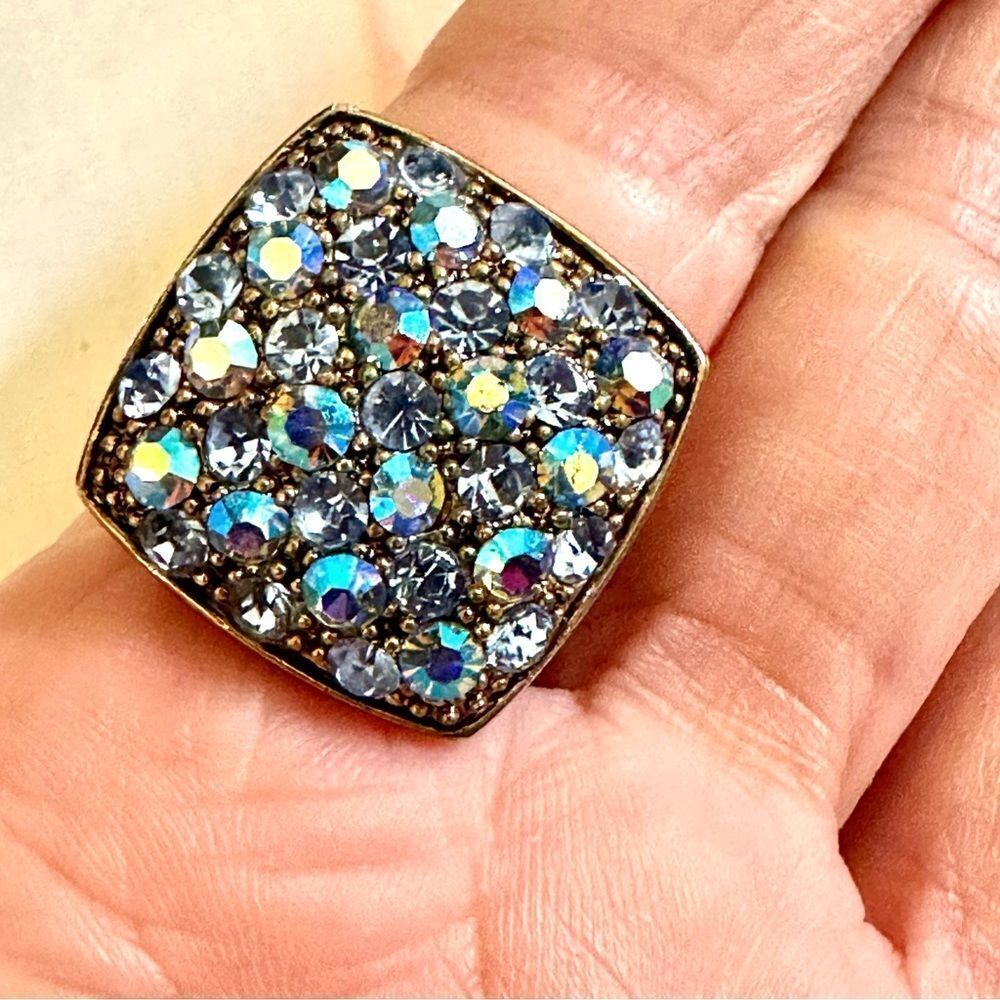 Silver Tone Rhinestone Square Adjustable Ring - image 2